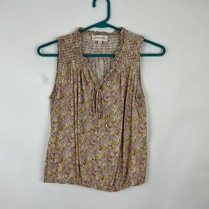 CYNTHIA ROWLEY sleeveless blouse with ruching floral pink and yellow M